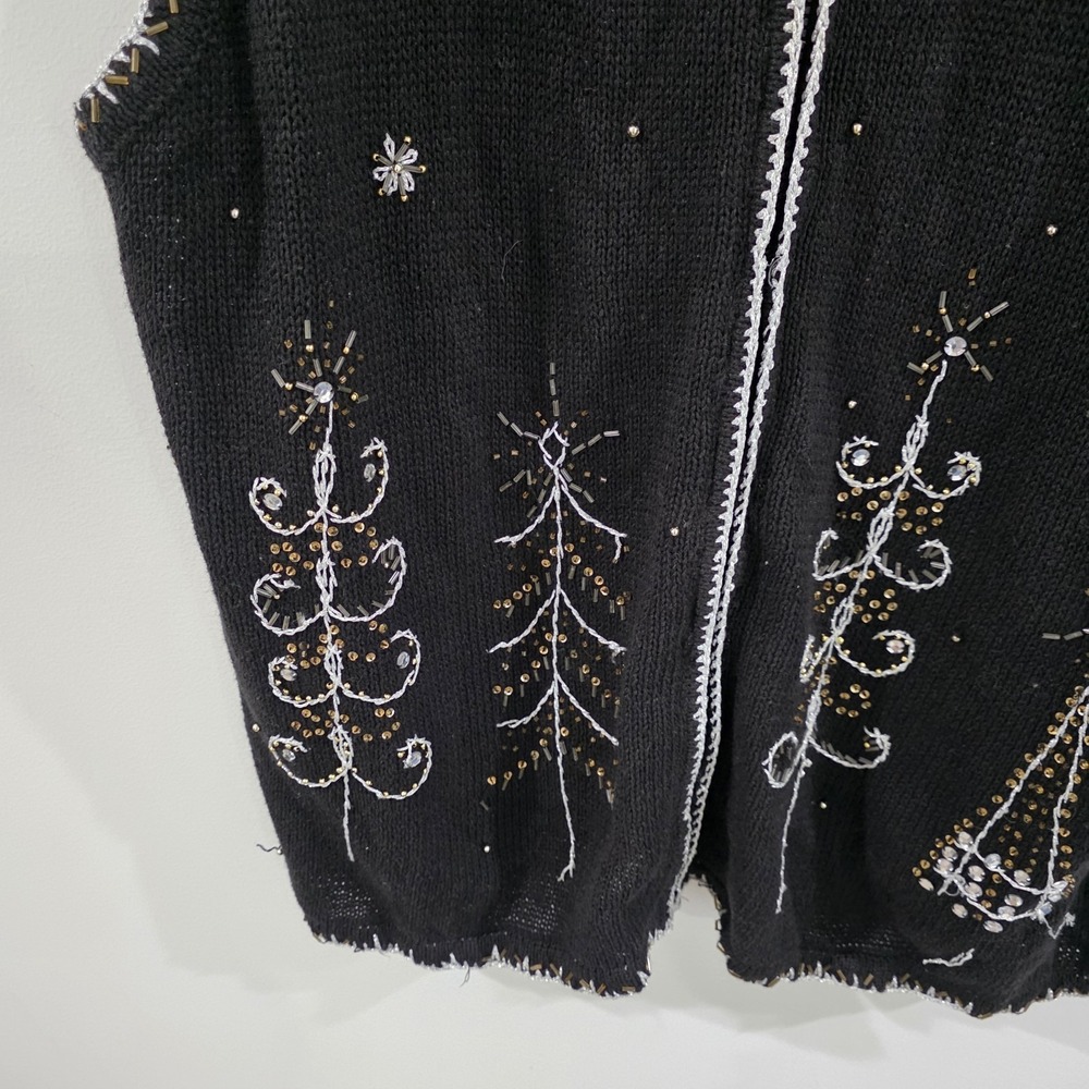 Vintage Womens Ugly Christmas Sweater Vest Size XXL Trees Beaded Embroidered - Picture 2 of 9